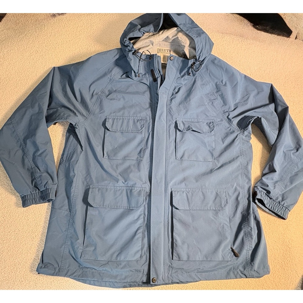 Duluth Trading Co Mens 2XL Tall No-Rainer Waterproof Hooded Rain Jacket Blue
